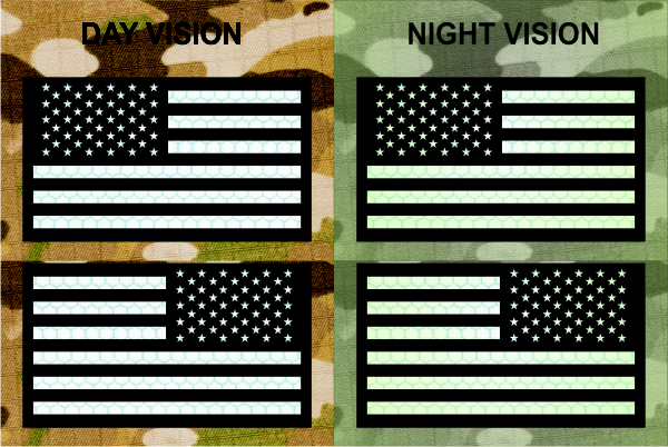 SET REFLECTIVE USA FLAG PATCHES SOLAS ON BLACK  SXS1010